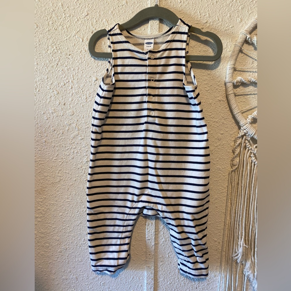 White & Navy Striped Romper
